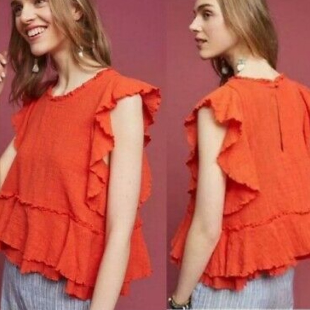 Anthropologie Red Ruffle Tank Top - Picture 6 of 9
